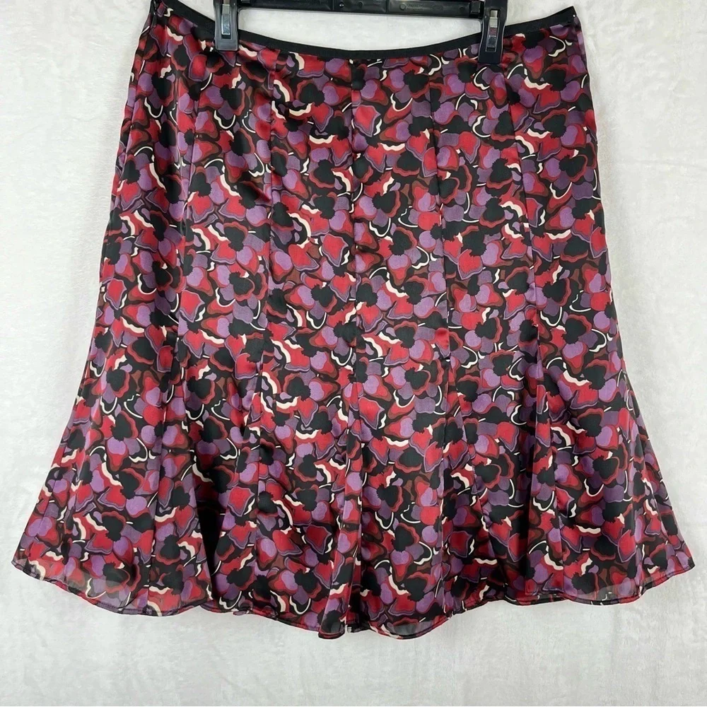 Axcess by Liz Claiborne Abstract Floral Print Flared Midi Skirt Size 14